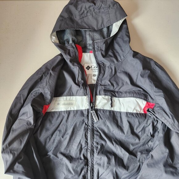 Columbia Youth Windbreaker Jacket Size 10/12 – Grey w/ Red & White Trim – Gently - Picture 1 of 9